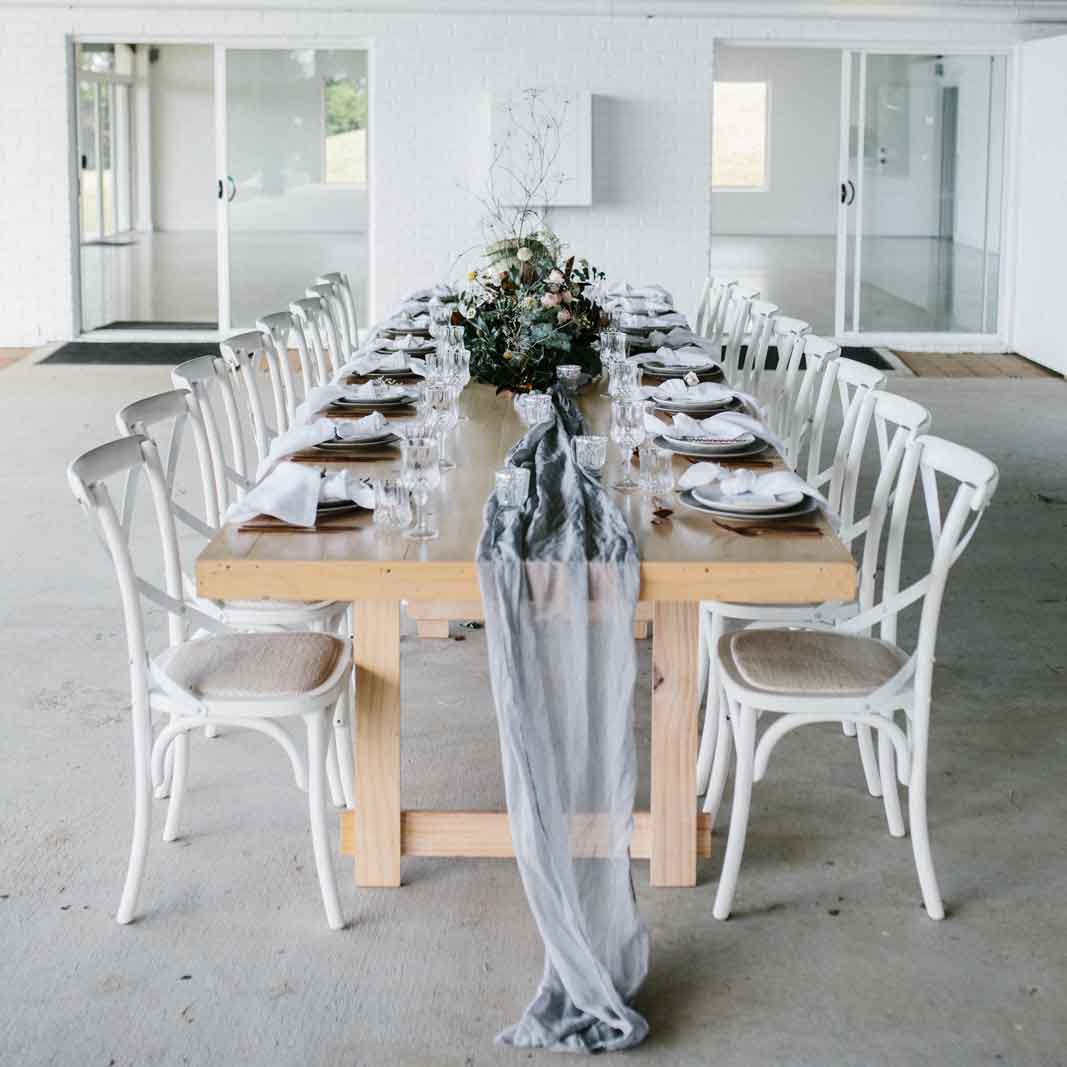 Timber Dining Table Light White Wash The One Day House Wedding Hire